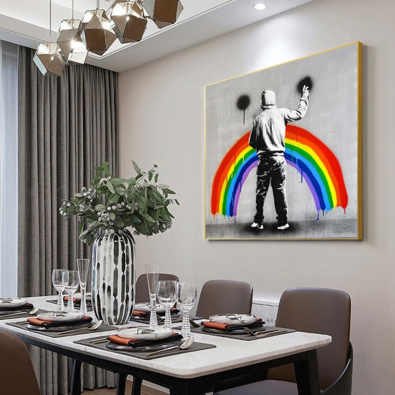 Banksy Sad Rainbow Graffiti Art - Wall Art Vision - Premium Canvas