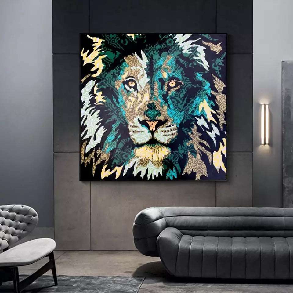 Abstract Lion Turquoise Gold