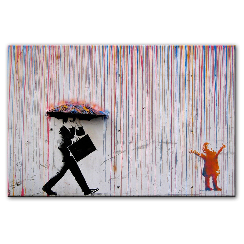 Walking In The Rain Banksy Wall Art