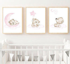 Pink Moon Baby Bear Nursery Art