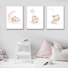 Load image into Gallery viewer, Pink Moon Baby Bear Nursery Art
