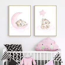 Load image into Gallery viewer, Pink Moon Baby Bear Nursery Art
