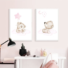 Load image into Gallery viewer, Pink Moon Baby Bear Nursery Art
