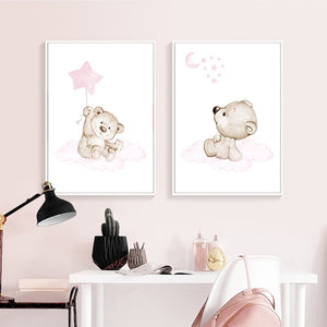 Pink Moon Baby Bear Nursery Art