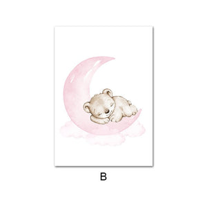 Pink Moon Baby Bear Nursery Art