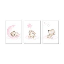 Load image into Gallery viewer, Pink Moon Baby Bear Nursery Art
