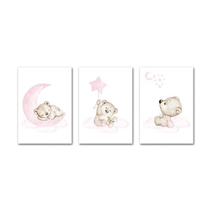 Pink Moon Baby Bear Nursery Art