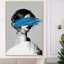 Load image into Gallery viewer, Modern Woman Portrait - Blue Navy Paint Brush
