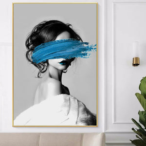 Modern Woman Portrait - Blue Navy Paint Brush