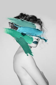 Modern Woman Portrait - Blue Paint Brush