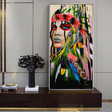 Load image into Gallery viewer, Feather Indian Girl Wall Art
