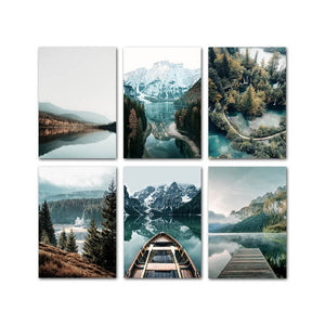 Nordic Escape To The Mountain Lake Art Print Set