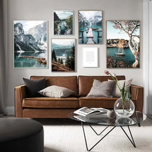 Charger l&#39;image dans la galerie, Scandinavian Mountain Lake Bridge Wall Art
