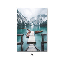 Load image into Gallery viewer, Scandinavian Mountain Lake Bridge Wall Art
