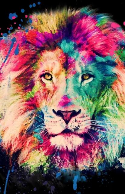 Colorful Watercolor Lion - Black Edition