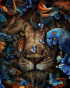 Modern Lion and Parrot Floral Art