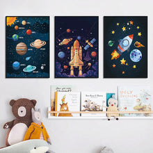 Charger l&#39;image dans la galerie, Spaceship Number Letter Nursery Wall Art
