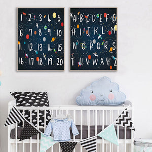 Spaceship Number Letter Nursery Wall Art