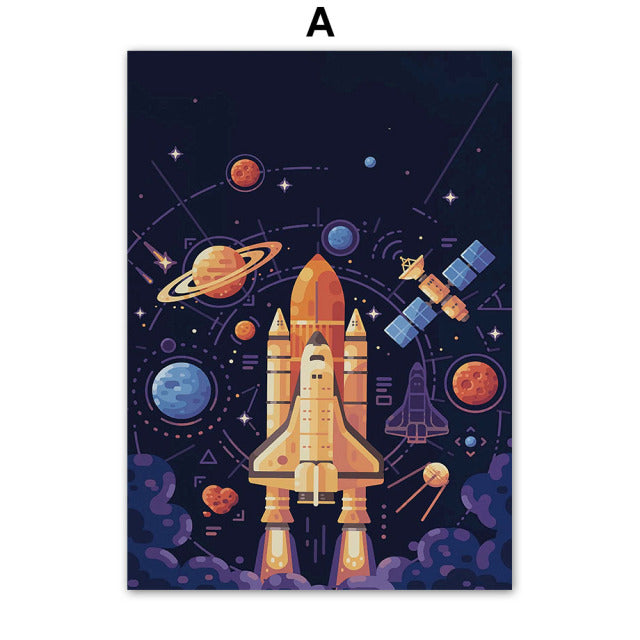 Spaceship Number Letter Nursery Wall Art