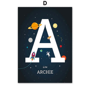 Spaceship Number Letter Nursery Wall Art