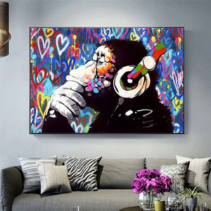 Banksy DJ Monkey - Heart Art Edition