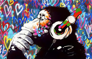 Banksy DJ Monkey - Heart Art Edition