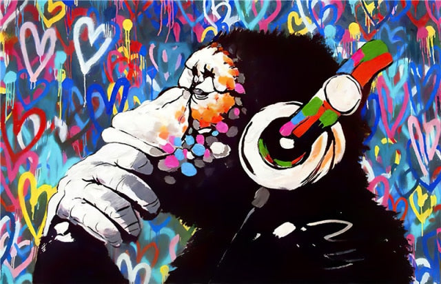 Banksy DJ Monkey - Heart Art Edition