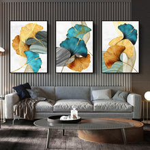 Load image into Gallery viewer, Golden Blue Leaf Abstract Art
