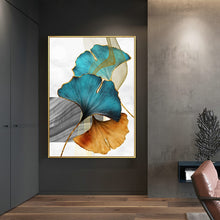 Load image into Gallery viewer, Golden Blue Leaf Abstract Art
