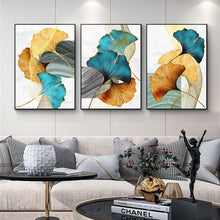 Load image into Gallery viewer, Golden Blue Leaf Abstract Art
