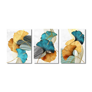 Golden Blue Leaf Abstract Art