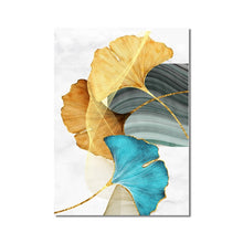 Charger l&#39;image dans la galerie, Golden Blue Leaf Abstract Art
