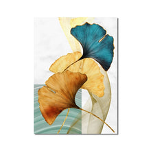 Load image into Gallery viewer, Golden Blue Leaf Abstract Art
