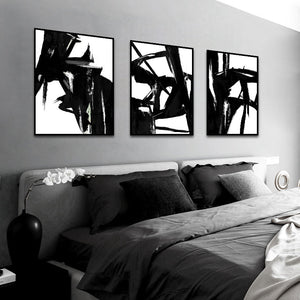 Black and White Abstract Paint Brush Art
