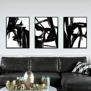 Black and White Abstract Paint Brush Art
