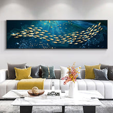 Load image into Gallery viewer, Modern Blue Sea Golden Fish Wall Art
