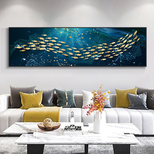 Modern Blue Sea Golden Fish Wall Art