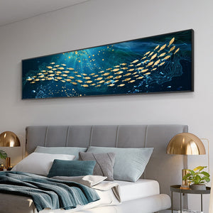 Modern Blue Sea Golden Fish Wall Art