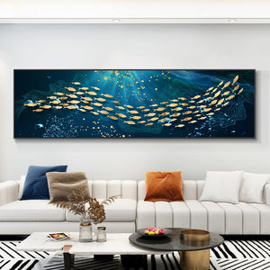 Modern Blue Sea Golden Fish Wall Art