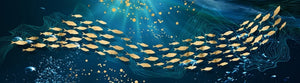 Modern Blue Sea Golden Fish Wall Art