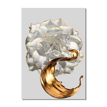 Load image into Gallery viewer, Modern Abstract White Roses And Gold Paint Brush
