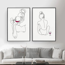 Load image into Gallery viewer, Woman Drinking Wine Abstract Lining
