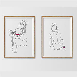 Woman Drinking Wine Abstract Lining