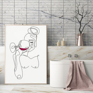 Woman Drinking Wine Abstract Lining