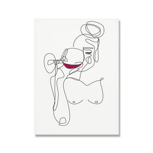 Woman Drinking Wine Abstract Lining