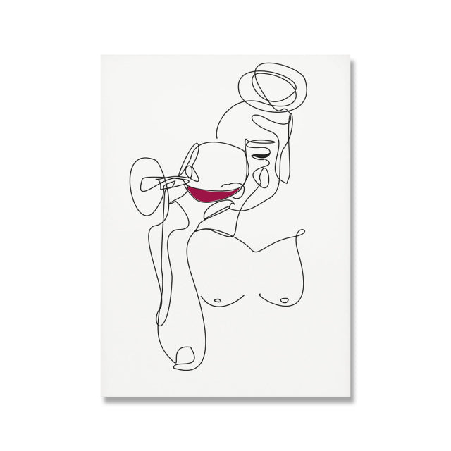 Woman Drinking Wine Abstract Lining