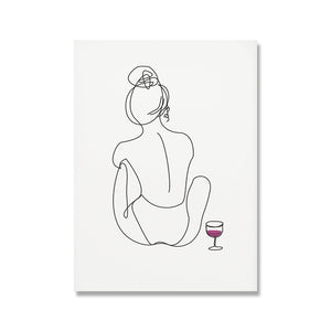 Woman Drinking Wine Abstract Lining