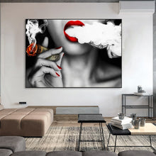 Load image into Gallery viewer, Red Lips Smoking Money Bill
