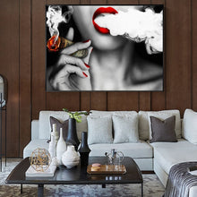 Load image into Gallery viewer, Red Lips Smoking Money Bill
