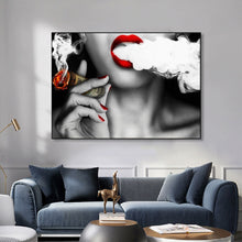 Load image into Gallery viewer, Red Lips Smoking Money Bill
